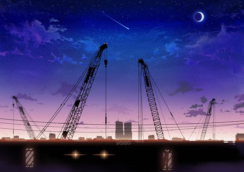 原创, 奇幻, background, city, heavy machinery, starry sky