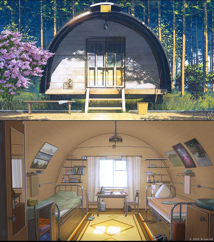 夏天的小房子|插画师ArseniXC的房间室内插画图片