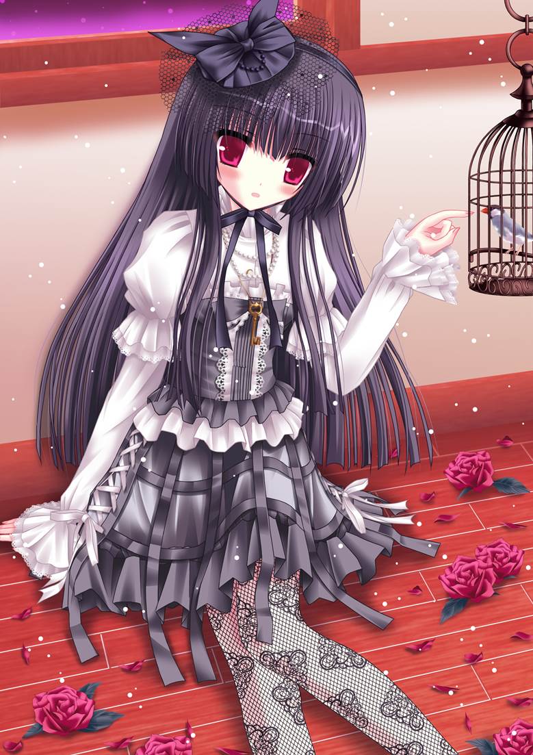 birdcage, lolita, 洛丽塔, 哥特萝莉, 鸟, 黑发, 原创, 原创, frills, 黑