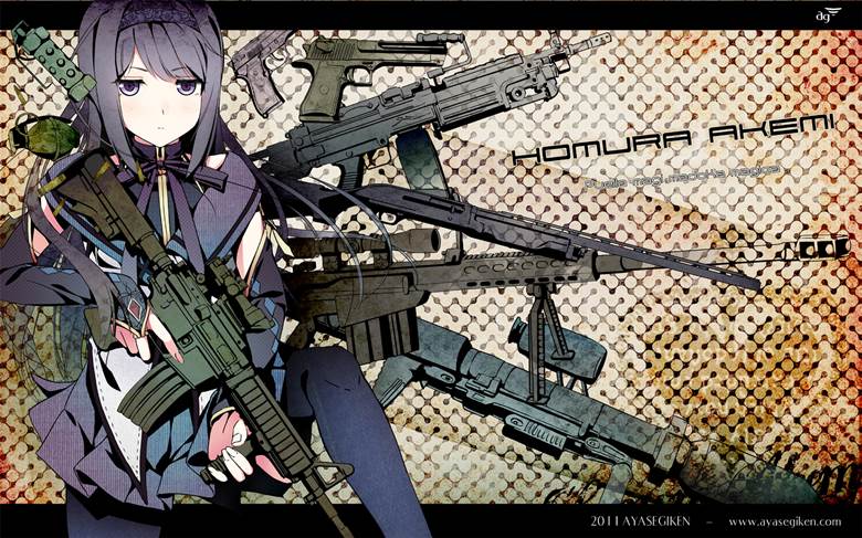 Homura Akemi with weapons|あゃせ的魔法少女小圆插画图片