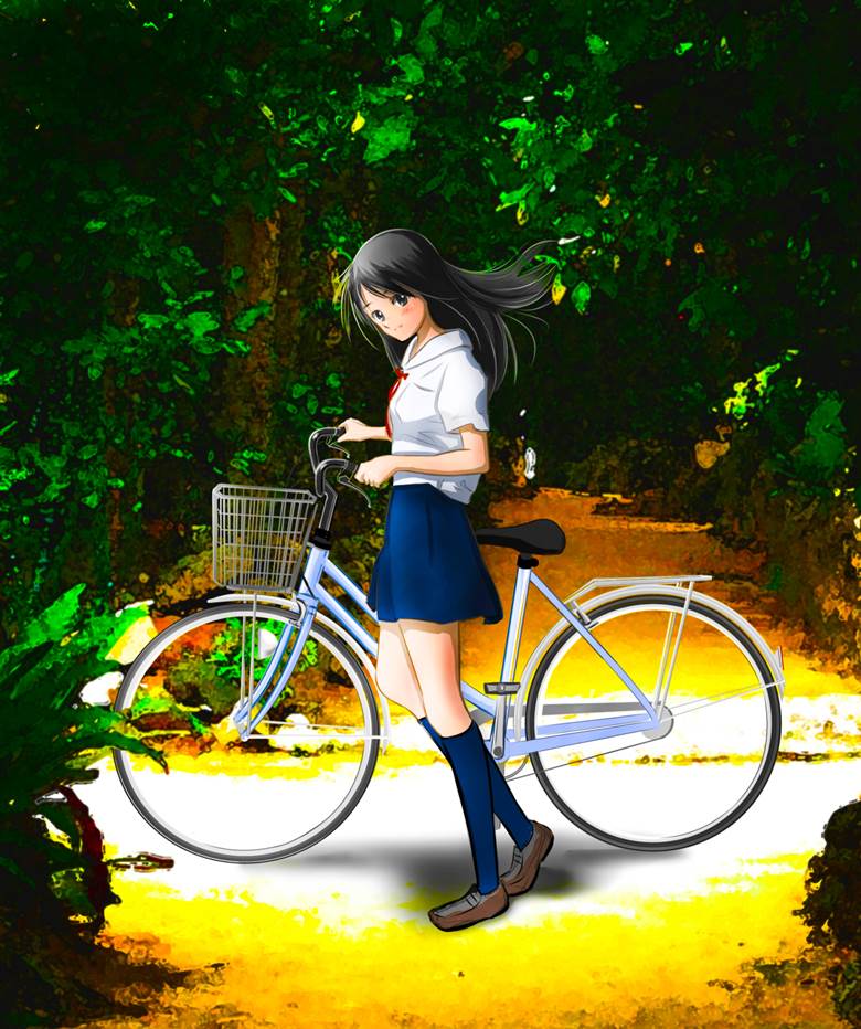 自转车と私|mamemame的自行车人物插画图片