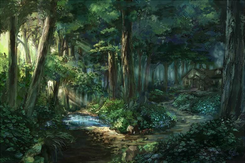 早朝の日光魔法の森林|C.Z.的高清风景插画图片