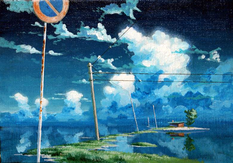止まれない场所|岩本晋司（だりゅう）的云层天空插画图片