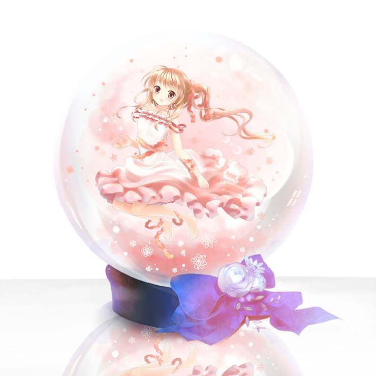 original, girl, sakura, snow globe, inside a glass