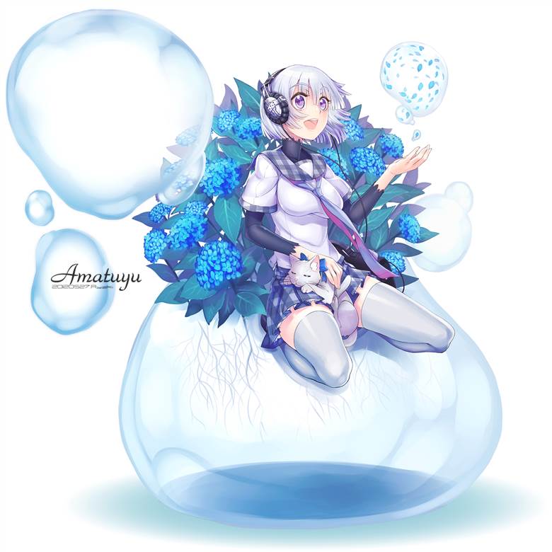 原创, 女孩子, 头戴式耳机, 紫阳花, Original 250+ bookmarks, 长筒袜