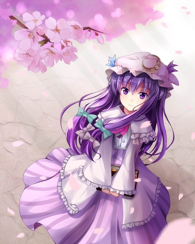 patchouli knowledge, Touhou, sakura, Touhou Project, Touhou Project 100+ bookmarks