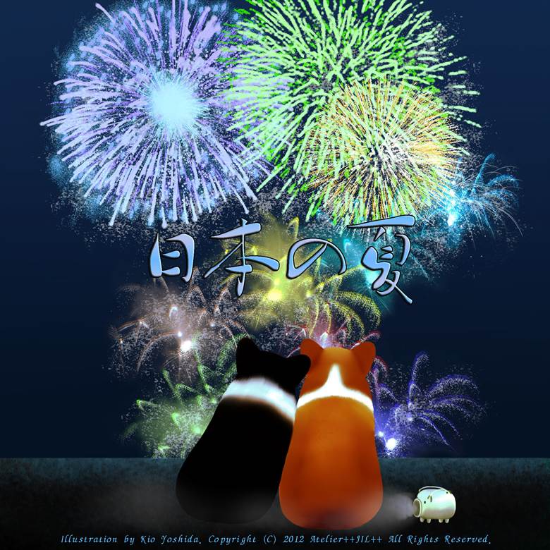 corgi, 夏天, 焰火, 狗, 插画