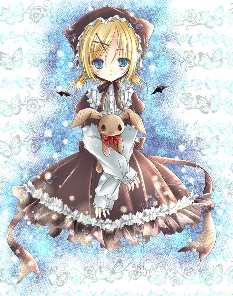 hood, Alice, rabbit, blonde, blue eyes, gothic lolita, demon
