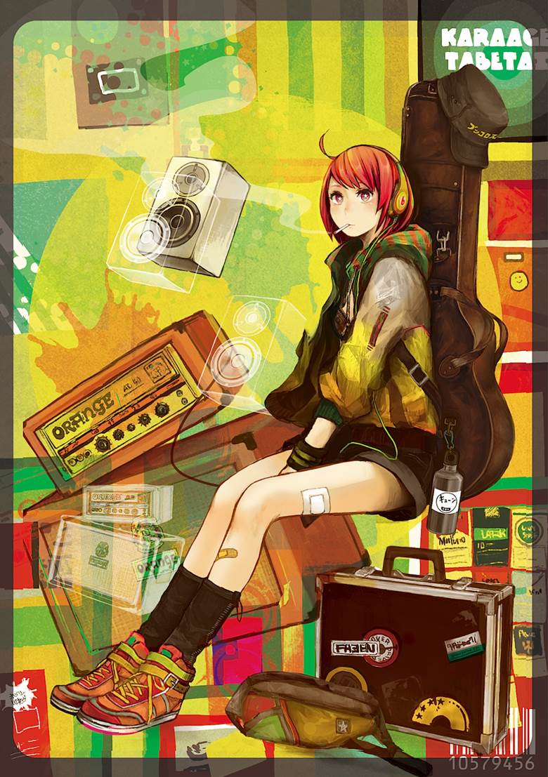 girl, original, guitar, cigarette, headphone