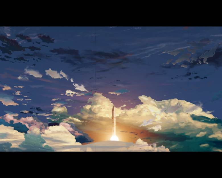 习作ロケット动画|ホウジョウ的云层天空插画图片