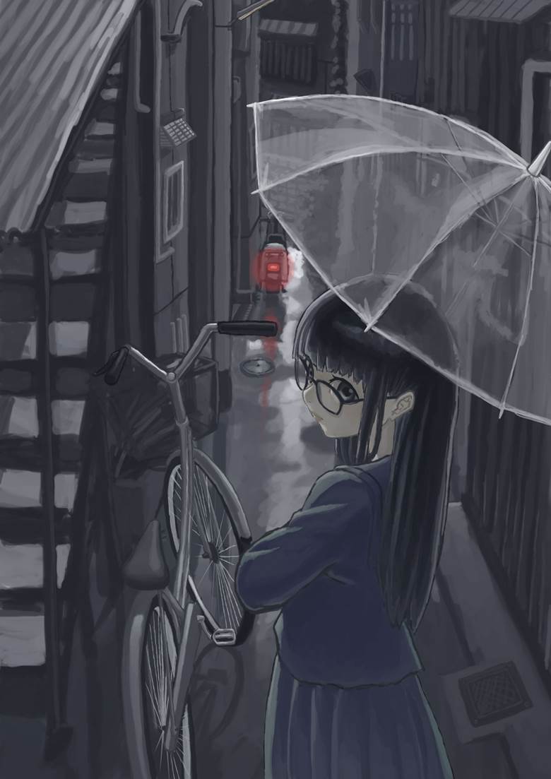 路地里|jonsun的打伞的人物插画图片