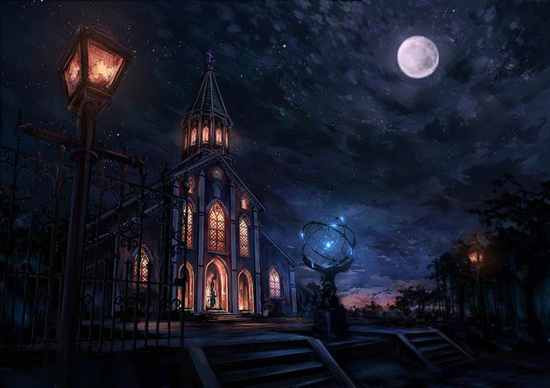 夜静かな教会堂|C.Z.的pixiv风景壁纸插画图片