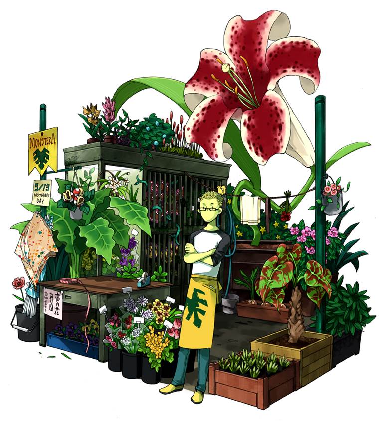 フラワーショップＭＯＮＳＴＥＲＡ|ヌ的植物景观插画图片