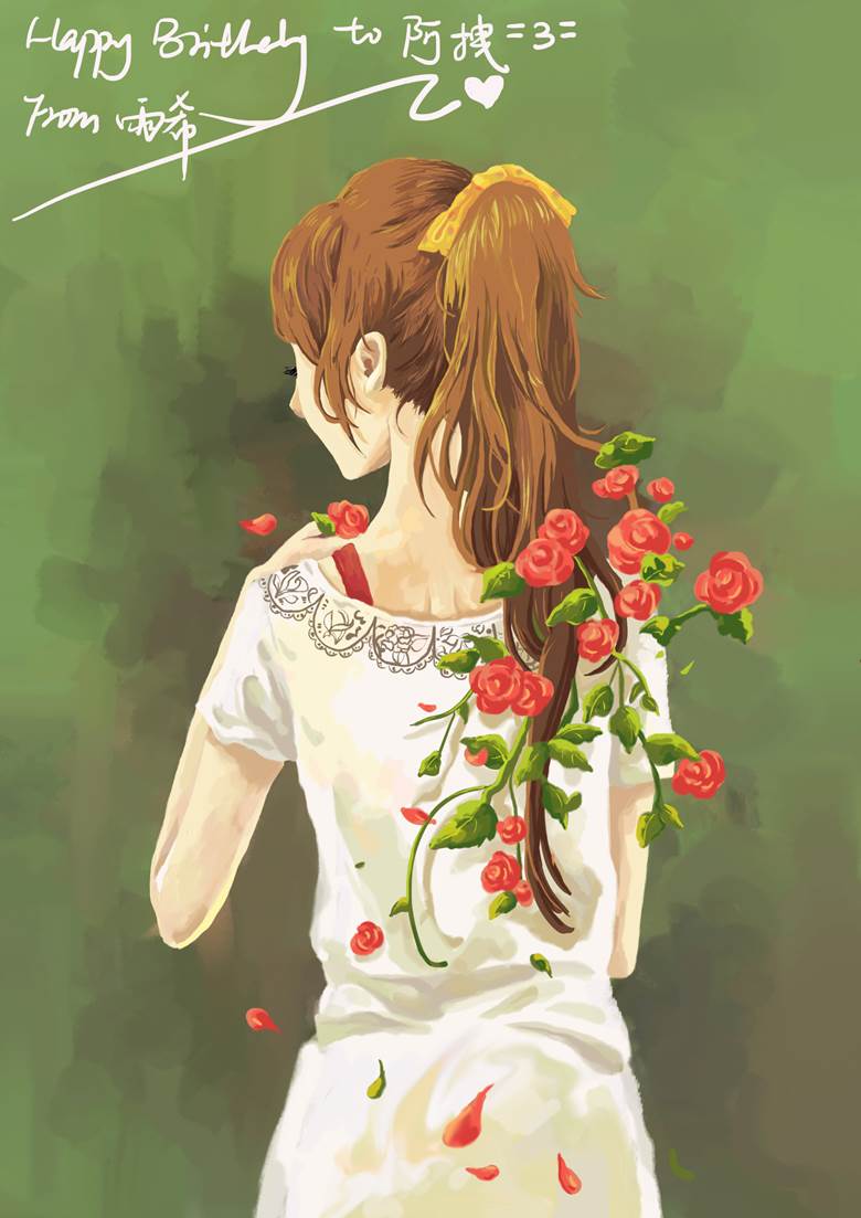 女|VIVID雨希的花和女孩插画图片