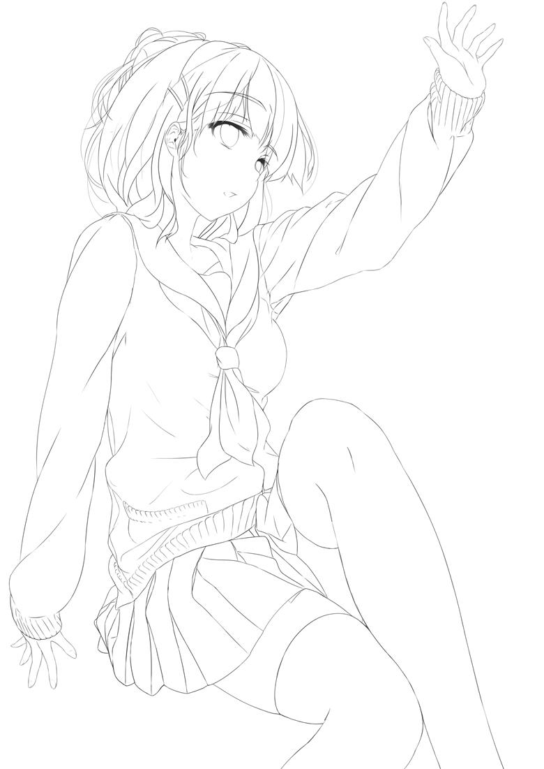 动画, 桐谷直叶, 刀剑神域, 线稿, 可供他人上色, sword art online, SAO100收藏, dango