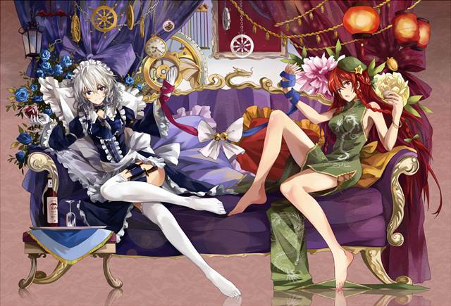 Touhou, sakuya izayoi, hong meiling, Meiling/Sakuya, Touhou Project 1000+ bookmarks, recommended, beautiful legs, this is lovely, heavenly ass