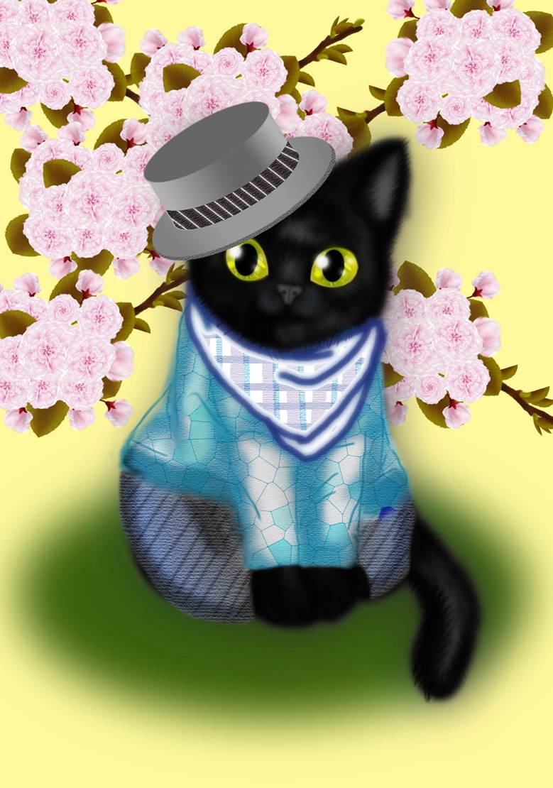カッコイイ系黒猫ちゃん|和音的黑猫动物插画图片