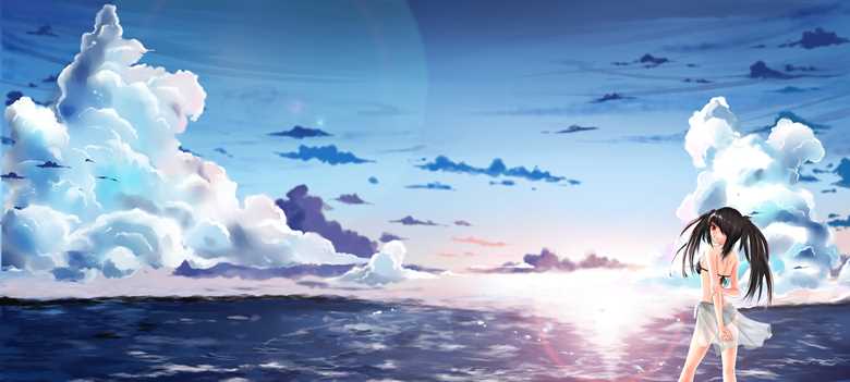 漂漂亮亮的湛蓝的大海插画图片，在线看海时间到了