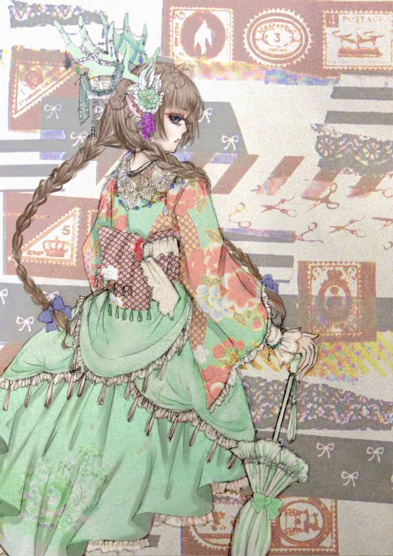 原创, 女孩子, 插画, young girl, 哥特萝莉, Japanese lolita, deer, 麻花辫