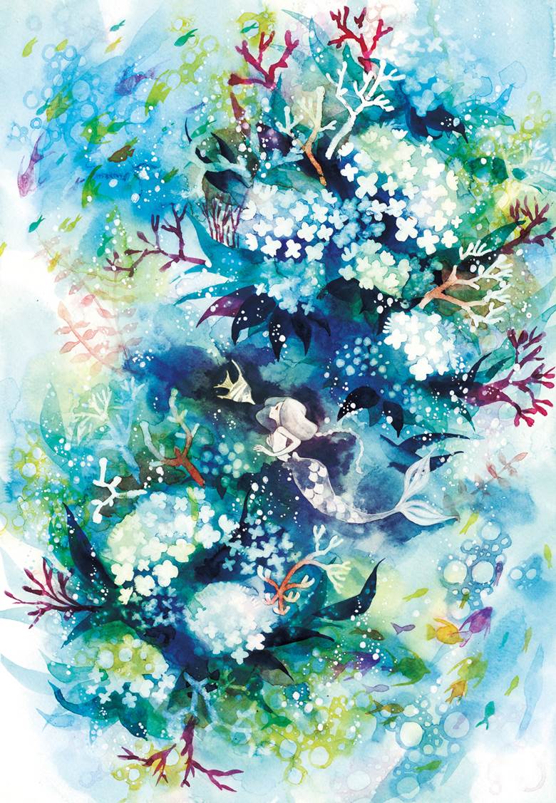 原创, watercolor, 手绘, flower, 人鱼, this is amazing, 建议点击, cyan, 原创1000users加入书籤