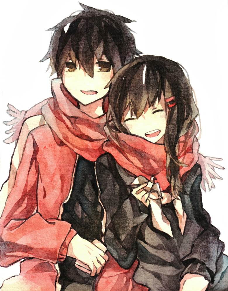 watercolor, lost time memory, kagerou project, kisaragi shintarou, Ayano, Shintaro/Ayano, doodle, incredibly cute