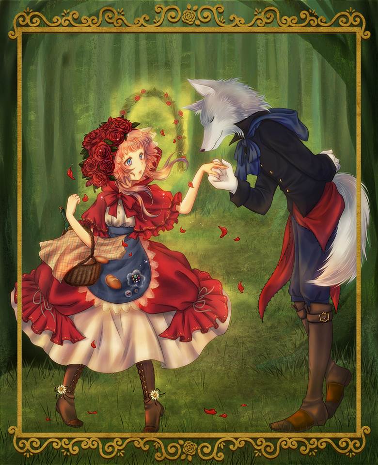 原创, 小红帽, 狼, fairy tale, 大灰狼和小红帽, beautiful, beauty and the wolf, Original 300+ bookmarks, Little Red Riding Hood