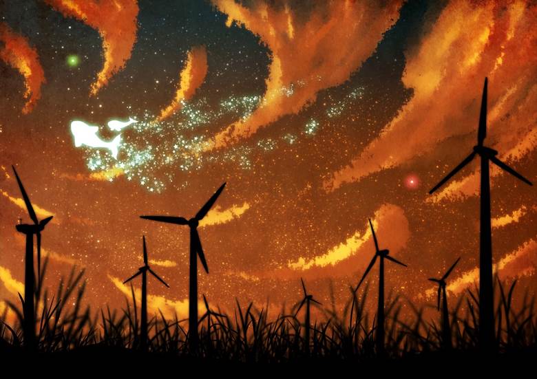 夕烧けホエールウォッチング|ウララ的Pixiv风景插画图片
