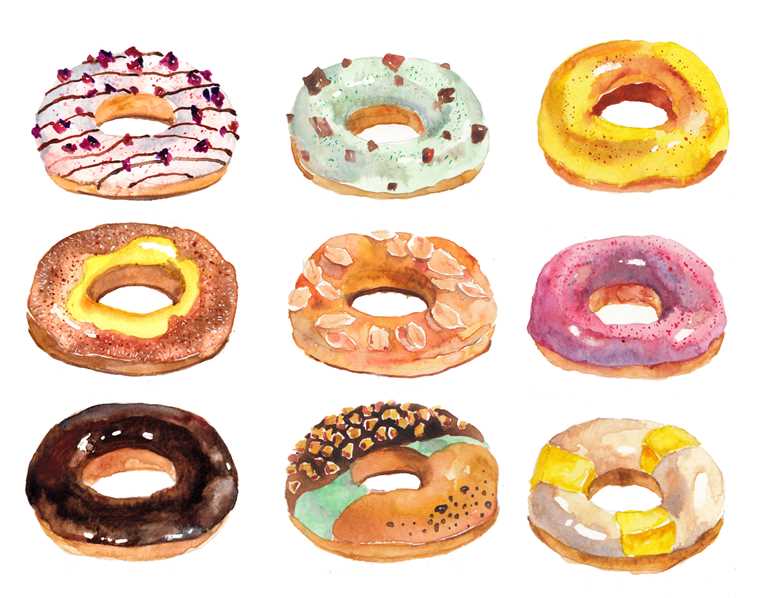 watercolor, original, food, food, sweets, donut, original 1000+ bookmarks