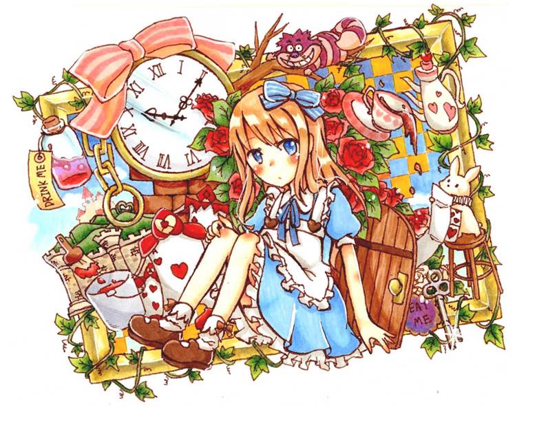 原创, 爱丽丝梦游仙境, copic马克笔, 手绘, 原创, string ribbon, 连衫围裙, 玛丽珍鞋, Mary Jane