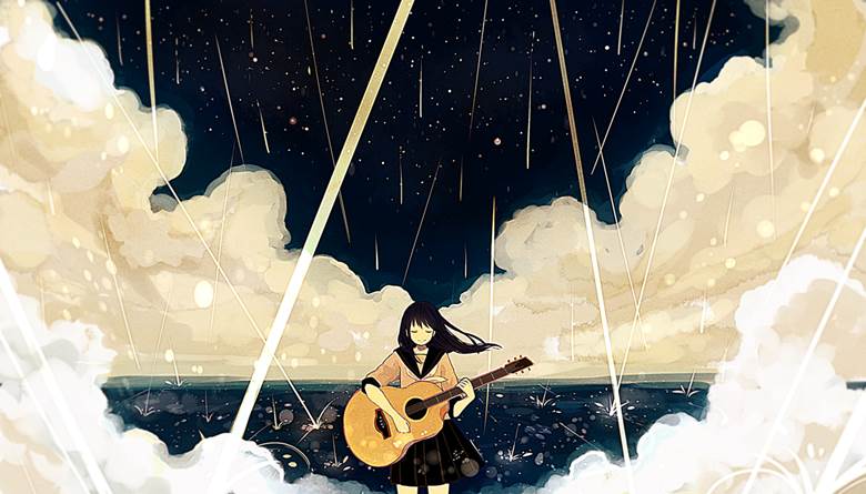 星降る夜に|343的弹吉他人物插画图片