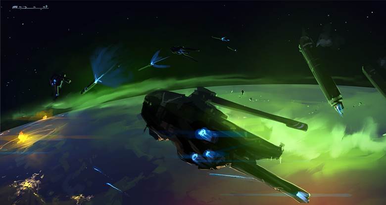 轨道袭击|Kare咖哩的宇宙飞船科幻插画图片
