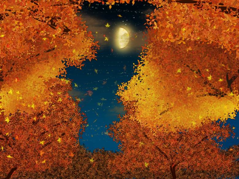 红叶月下|梦见リユ的秋天美景插画图片