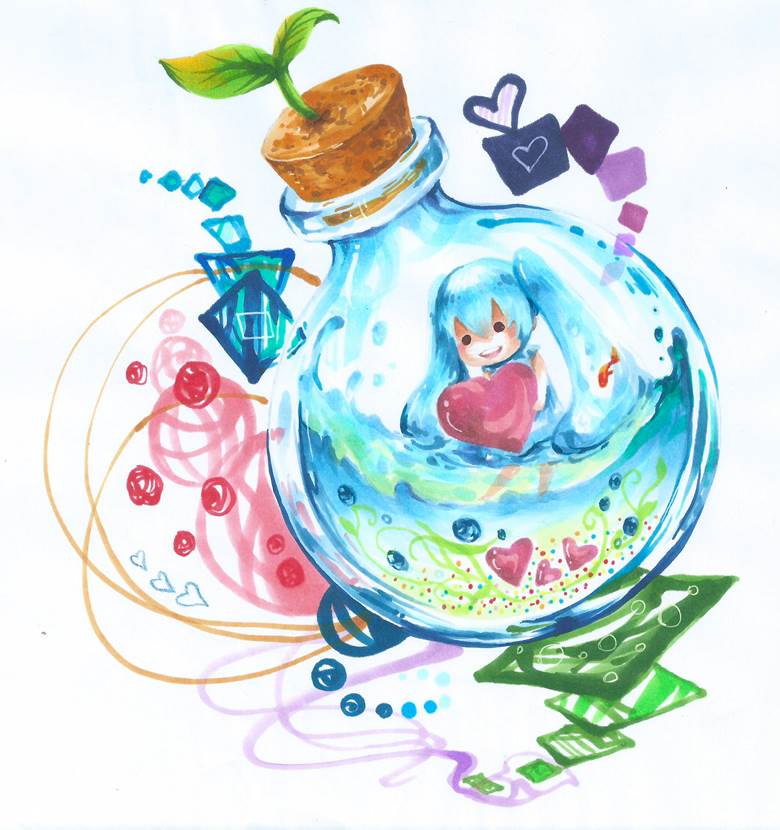 ボトルミク|沢井(ω)的pixiv玻璃之中插画图片