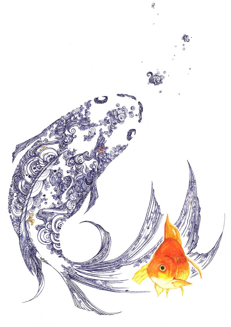 原创, 手绘, 金鱼, 线稿, watercolor
