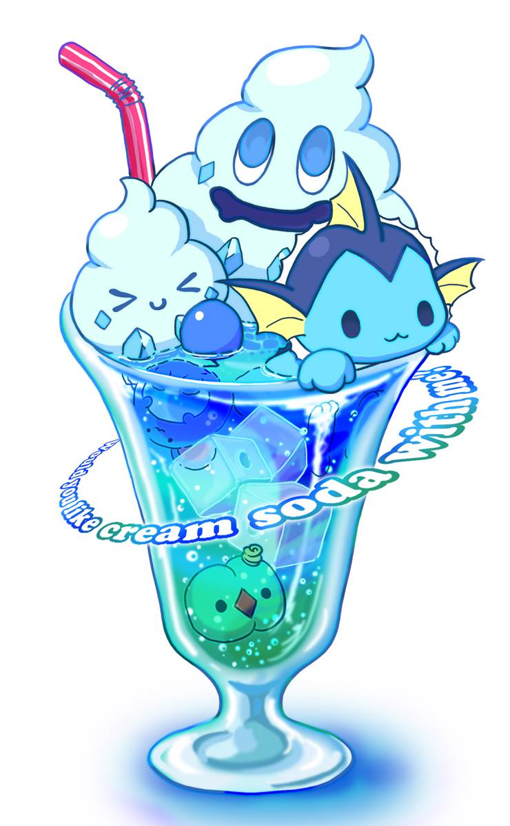 Pokémon, Vaporeon, ice cream soda, refreshing, inside a glass, Vanillite, Solosis, Marill, Pokemon 100+ bookmarks