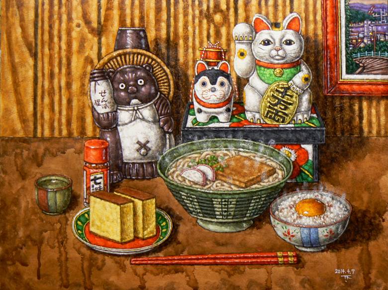 きつねうどんのある静物|九州绘师タカシ的Pixiv美食插画图片
