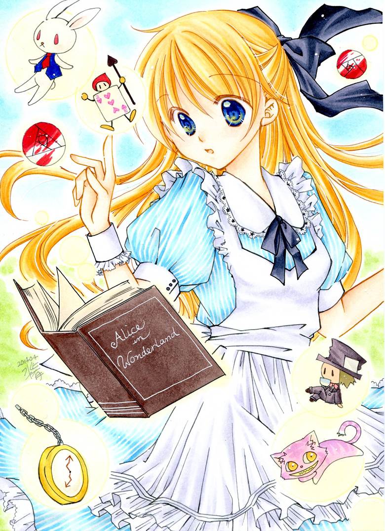 copic马克笔, 原创, 爱丽丝, 女孩子, string ribbon, 连衫围裙, 爱丽丝梦游仙境