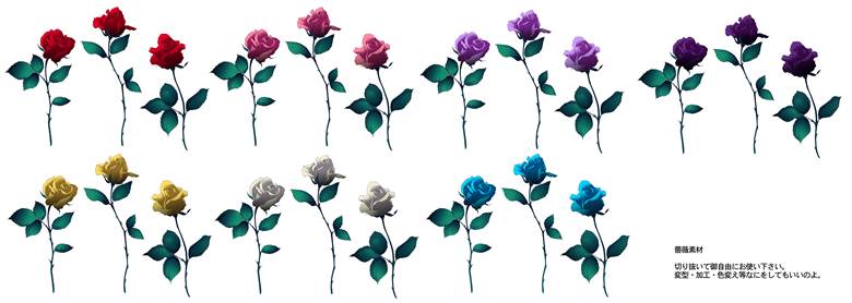 フリー素材：蔷薇|やより的玫瑰花与少女插画图片