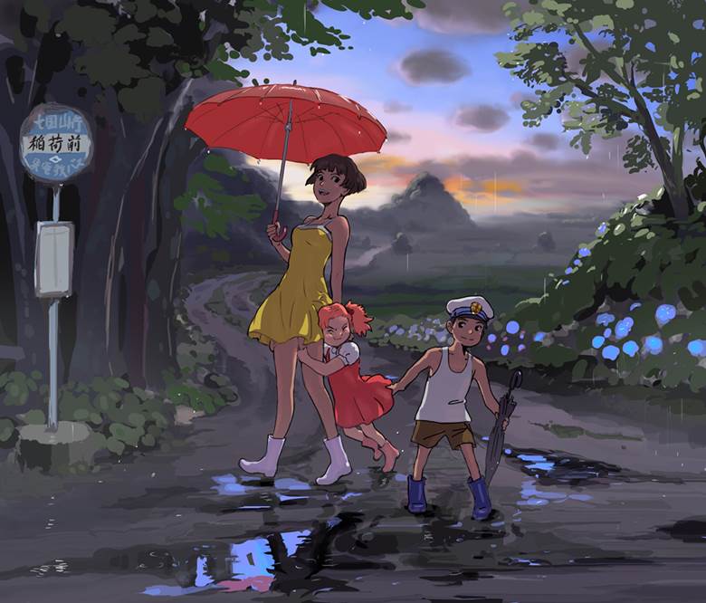 Lisa, 吉卜力, rain, 风景, 悬崖上的金鱼姬, 龙猫, 伞, 吉卜力100收藏, boots