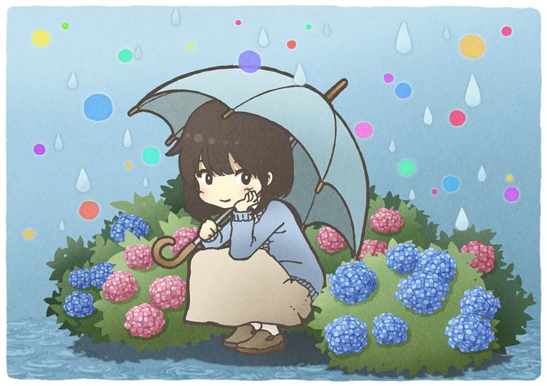 五月雨模様|わたなべたかし的紫阳花插画图片