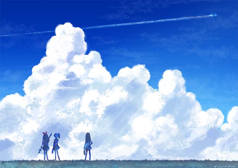 夏|と的云层天空插画图片