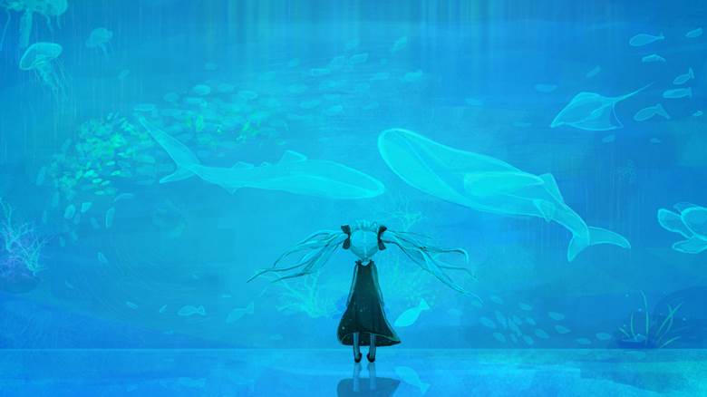深海少女|仮猫KANEKO的水族馆插画图片
