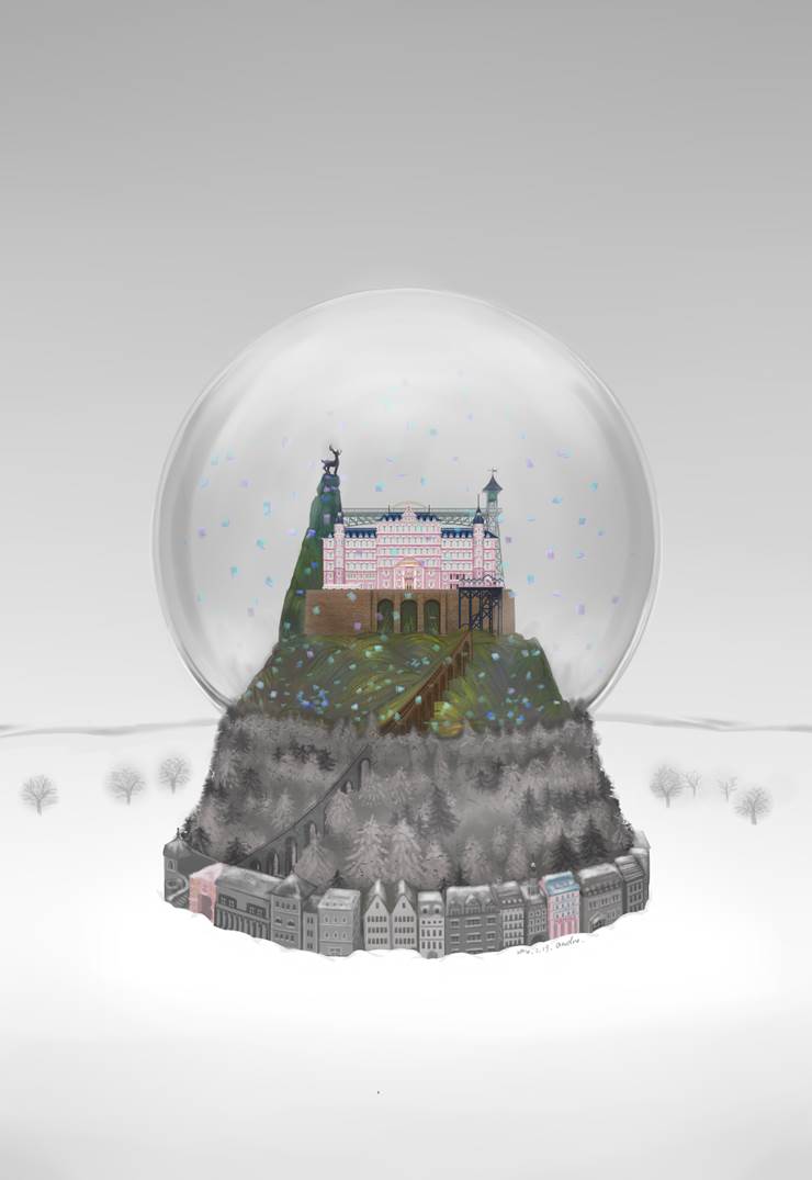 TheGrandBudapestHotel|插画师朝露的雪花玻璃球插画图片