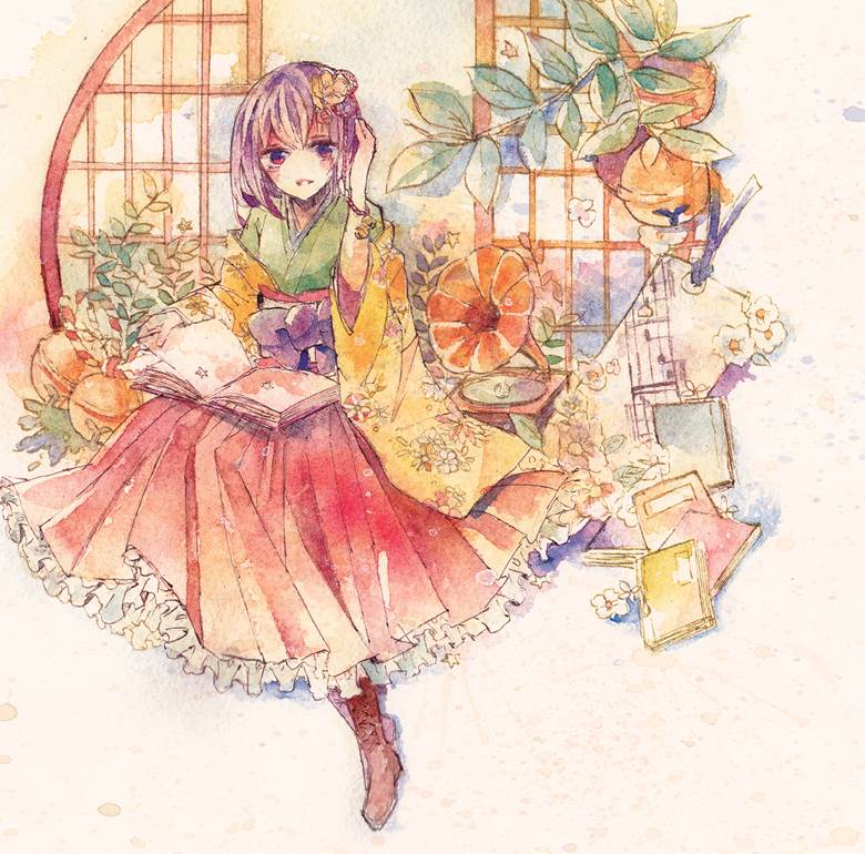 watercolor, 东方, Hieda no Akyuu, 跪求绘图过程, Touhou CD cover, 东方project1000收藏