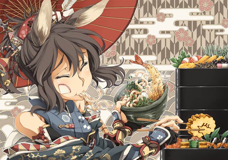 original, udon, osechi(Japanese New Year Food), I like it when you eat a lot, beast ears, kimono, meal, Japanese style, needs to be appreciated more, food porn