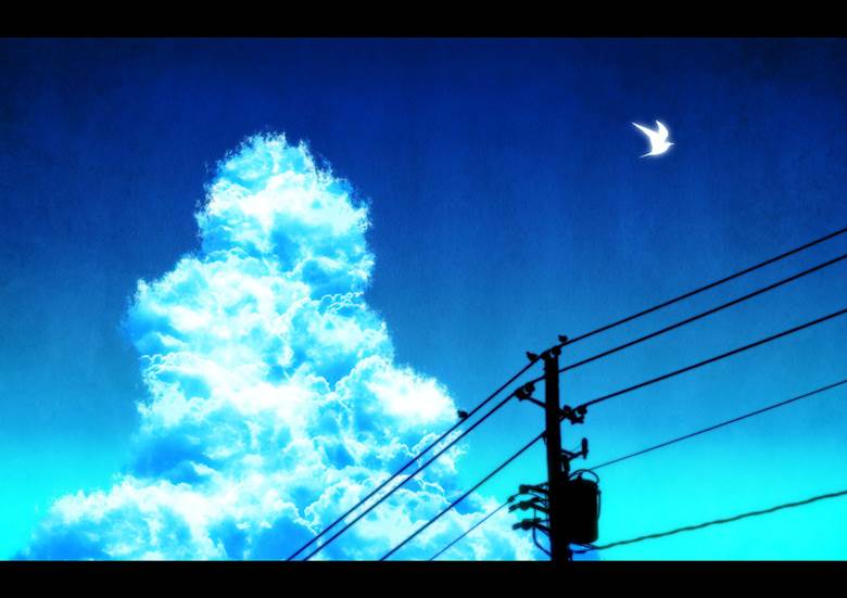 空と电信柱と|ウララ的云层天空插画图片