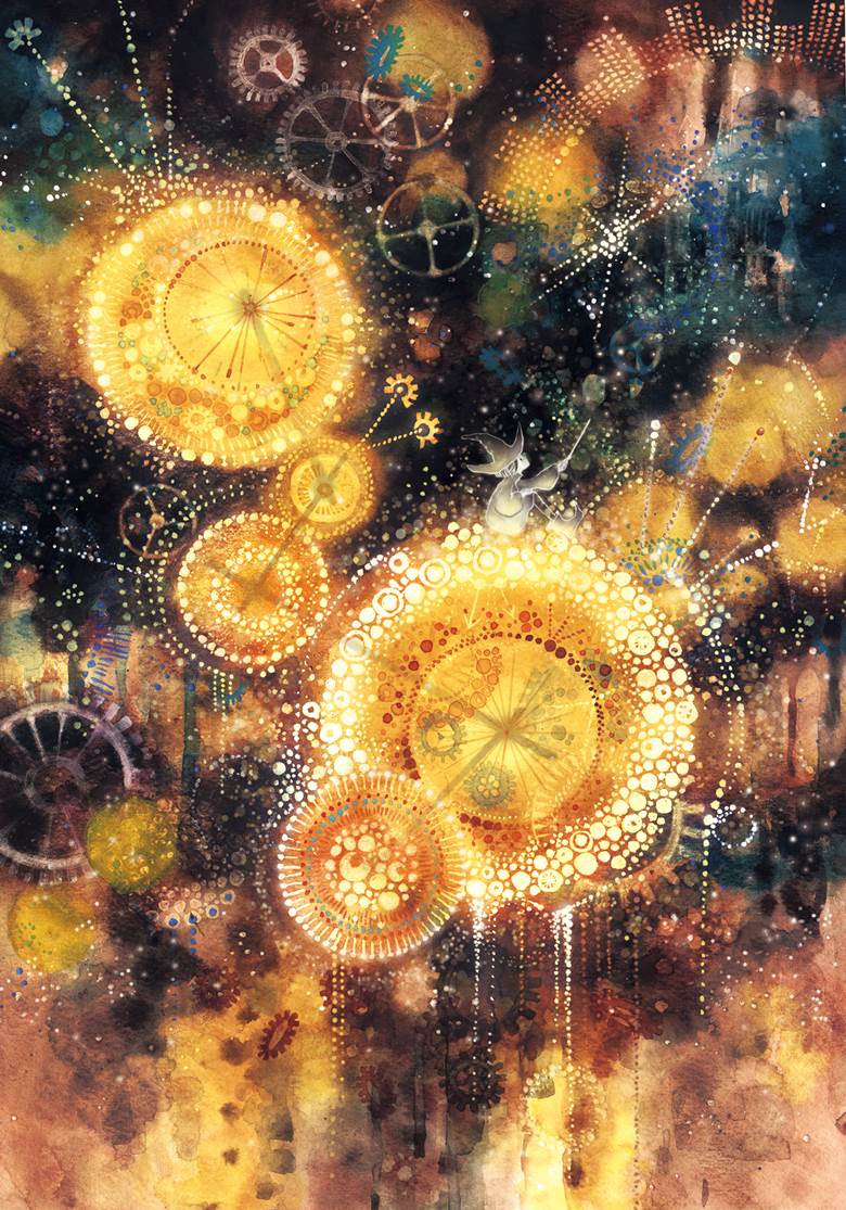 手绘, 女孩子, watercolor, magic, 极彩色的魔术师, 原创3000收藏, 齿轮