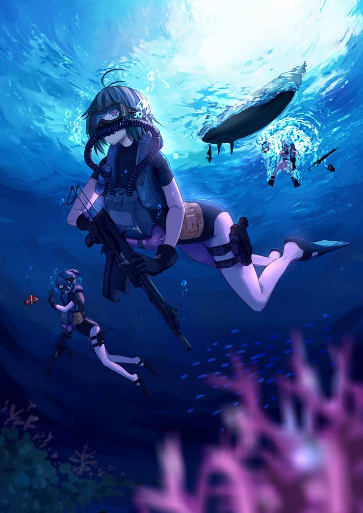 女孩子, deep sea, 水下, diving suit, 太美了, Military Diver, double hose regulator