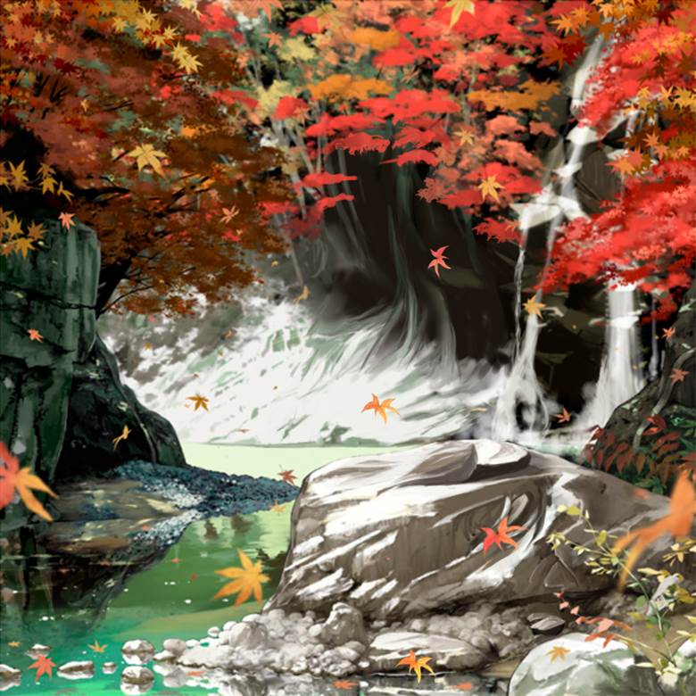 背景秋见つけた|oninoko的瀑布风景插画图片