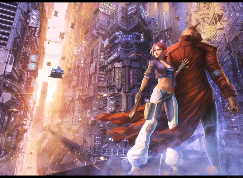 background, city, young girl, original, setting sun, sunrise, scenery, Original 500+ bookmarks